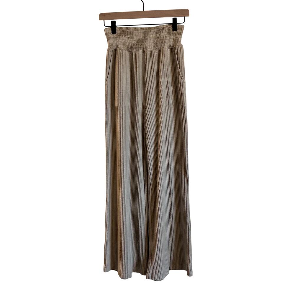 Spiritual Gangster Harmony Ballet Rib Wide Leg Pants in Sandstone Tan, Size S - Picture 3 of 7